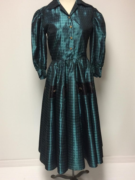 1950's Teal Taffeta Dress | Reverse Thread Geomet… - image 9
