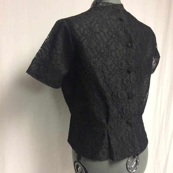 1950's Vintage Black Lace Round Neck Short Sleeve… - image 5