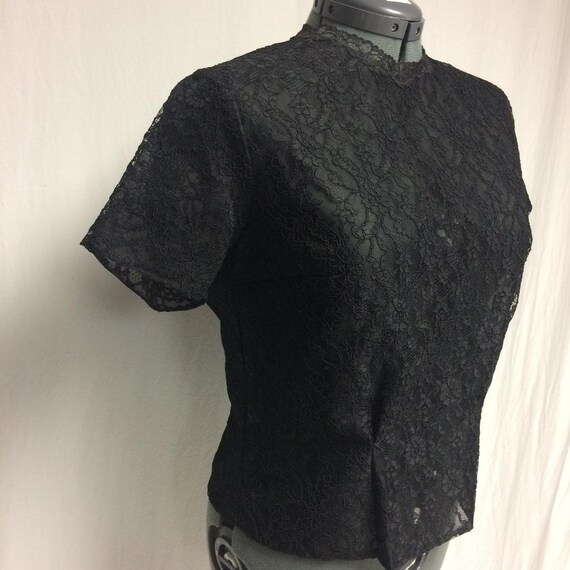 1950's Vintage Black Lace Round Neck Short Sleeve… - image 3