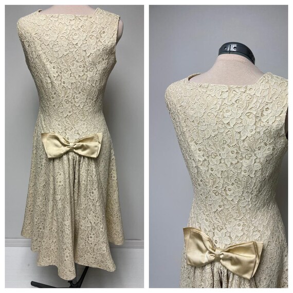 1950's Ecru Lace Party Dress Sleeveless Wedding D… - image 3