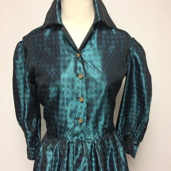 1950's Teal Taffeta Dress | Reverse Thread Geomet… - image 2