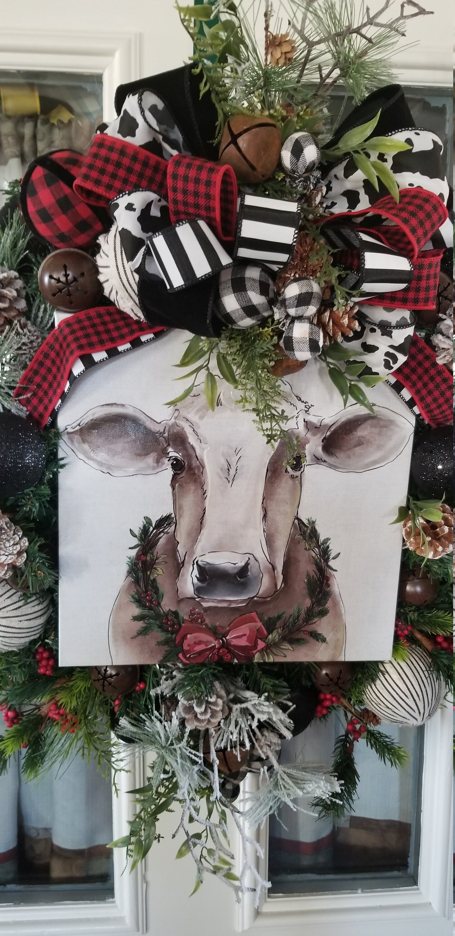 Cow Christmas Wreath Front Door Decor Interior Decor Etsy