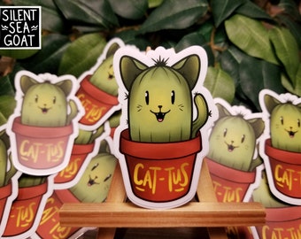 Cactus Cat 3" Vinyl Sticker || Waterproof Sticker Decal for Laptop, Skateboard, Scrapbook || Cat Lover Gift || Cactus || Cute Stationary