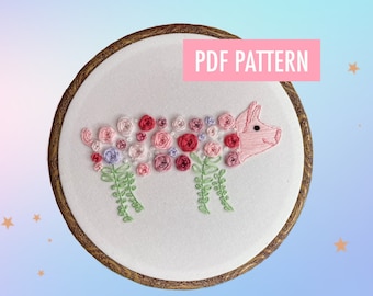 Floral Pig Embroidery Pattern | Digital Download | Tutorial + Guide