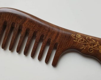 Mothers Day Wooden Comb, Birthday Gift for Mom, Extra Wide Tooth Wood Comb, Detangling Hair Comb Curls, Hair Comb with Handle 7.5" (19cm)