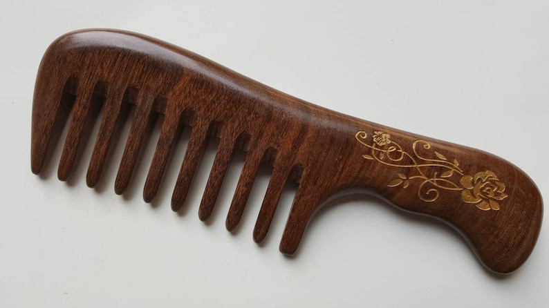 Wooden Comb Women, Valentines Day Gift for Mom, Extra Wide Tooth Wood Comb, Detangling Hair Comb Curls, Hair Comb with Handle 7.5 19cm image 1