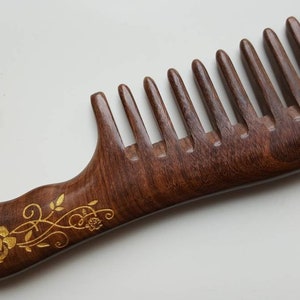Wooden Comb Women, Valentines Day Gift for Mom, Extra Wide Tooth Wood Comb, Detangling Hair Comb Curls, Hair Comb with Handle 7.5 19cm image 2