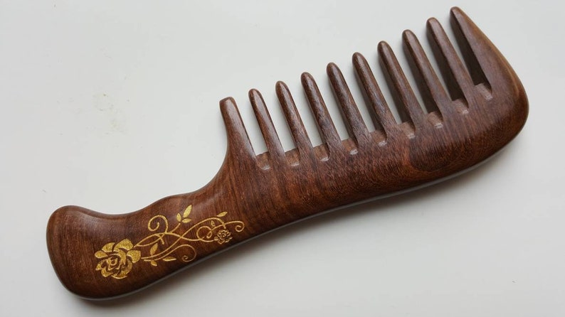 Wooden Comb Women, Valentines Day Gift for Mom, Extra Wide Tooth Wood Comb, Detangling Hair Comb Curls, Hair Comb with Handle 7.5 19cm image 2