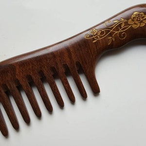 Wooden Comb Women, Valentines Day Gift for Mom, Extra Wide Tooth Wood Comb, Detangling Hair Comb Curls, Hair Comb with Handle 7.5 19cm image 6