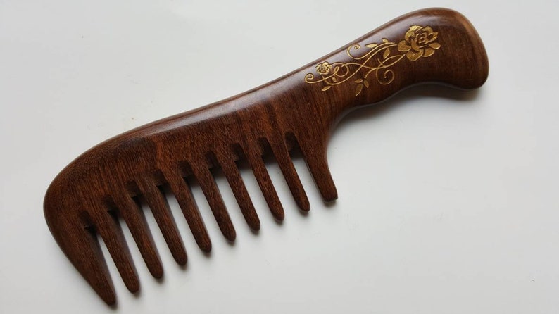 Wooden Comb Women, Valentines Day Gift for Mom, Extra Wide Tooth Wood Comb, Detangling Hair Comb Curls, Hair Comb with Handle 7.5 19cm image 6