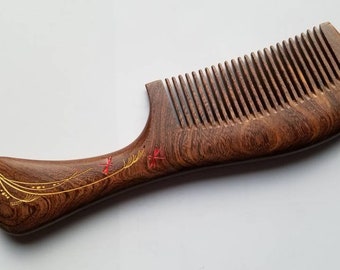 Araki Wooden Hair Comb, Anniversary Gift, Birthday Gift, Daughter Gift, Wood Beard Comb, Gift for Her, Comb with Handle 7.6" (19.3cm)