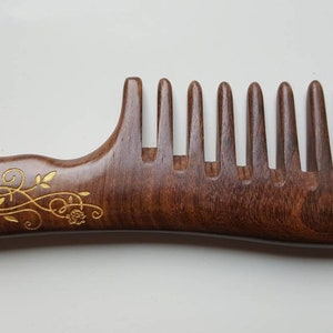 Wooden Comb Women, Valentines Day Gift for Mom, Extra Wide Tooth Wood Comb, Detangling Hair Comb Curls, Hair Comb with Handle 7.5 19cm image 3