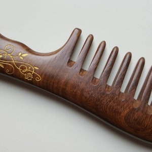 Wooden Comb Women, Valentines Day Gift for Mom, Extra Wide Tooth Wood Comb, Detangling Hair Comb Curls, Hair Comb with Handle 7.5 19cm image 4