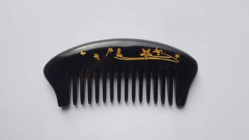 Floral Design Comb Wide Toothed Wood Comb Araki Wooden Comb Etsy