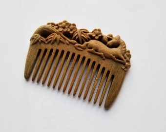 Gift for Her, Araki Wooden Hair Comb, Hand-Carved Comb, Sandalwood Comb, Gift for Girlfriend, Bridesmaid Gift, Wood Comb Women 3.9"(10cm)