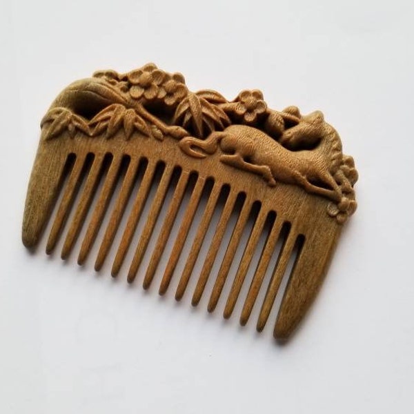 Gift for Her, Araki Wooden Hair Comb, Hand-Carved Comb, Sandalwood Comb, Gift for Girlfriend, Bridesmaid Gift, Wood Comb Women 3.9"(10cm)