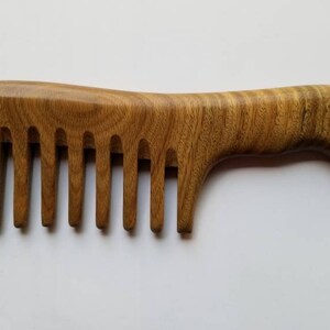 Extra Wide Tooth Comb, Curly Hair Wooden Comb, Birthday Gift, Girlfriend Gift, Detangling Wood Comb, Sandalwood Comb w/ Handle 7.719.5cm image 6