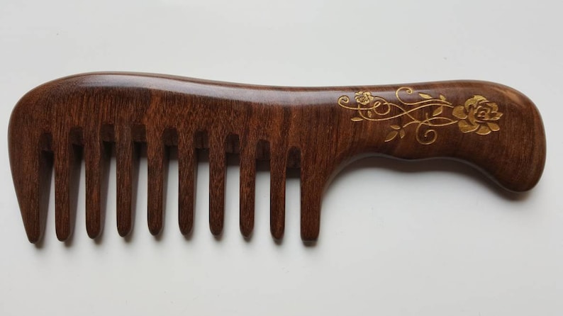 Wooden Comb Women, Valentines Day Gift for Mom, Extra Wide Tooth Wood Comb, Detangling Hair Comb Curls, Hair Comb with Handle 7.5 19cm image 5