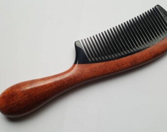 Graduation Gift, buffalo Horn Comb, 50th Birthday Idea, Wooden Comb with Handle, Anniversary Gift Wife,  Araki Wood Beard Comb 7.3"(18.5cm)