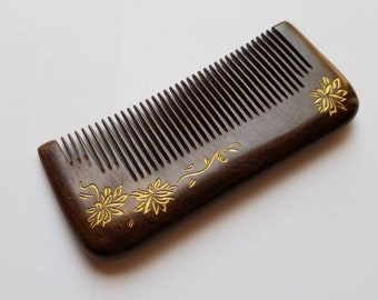 Araki Wood Comb Women, Self Care Gift for Her, Retirement Gift, Birthday Anniversary Gift, Wooden Hair Comb, Floral Design Comb 5.1"/13cm