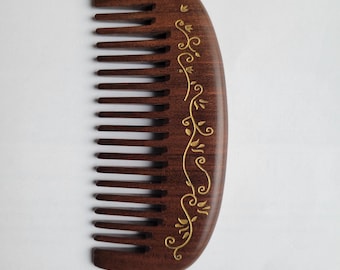 Handmade Wood Comb, Wide Tooth, Ivy Vine Painted 5.1"/13cm