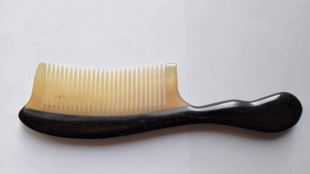 Sheep Horn Hair Comb With Ebony Handle: Hand-inlayed Natural Comb 8.1in ...