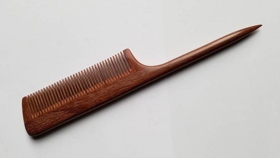 Pau Rosa Wood Comb: Handmade Styling Comb with Rat Tail Handle 8.3"/21cm