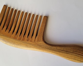 Pente de madeira artesanal: dentes longos, desembaraçador de cabelos, extra grande | 23,3 cm