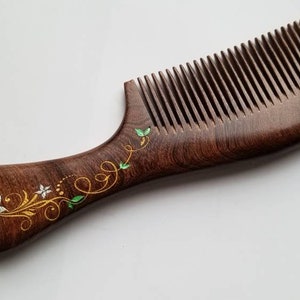 Araki Wooden Hair Comb, Gift for Her, Anniversary Gift, Birthday Gift, Daughter Gift, Wood Beard Comb, Women Comb with Handle 7.6" (19.3cm)