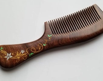 Araki Wooden Hair Comb, Gift for Her, Anniversary Gift, Birthday Gift, Daughter Gift, Wood Beard Comb, Women Comb with Handle 7.6" (19.3cm)