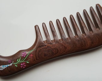 Curly Hair Wood Comb Mom, Mothers Day for Her, Wood Brush, Detangled Wooden Comb, Gift for Wife, Extra Wide Tooth Comb 7.3"(18.5cm)