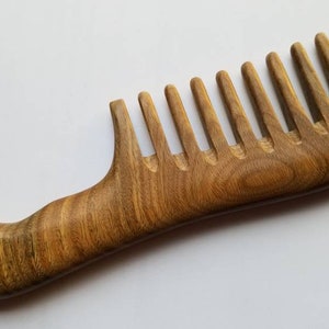Extra Wide Tooth Comb, Curly Hair Wooden Comb, Birthday Gift, Girlfriend Gift, Detangling Wood Comb, Sandalwood Comb w/ Handle 7.7&quot;(19.5cm)