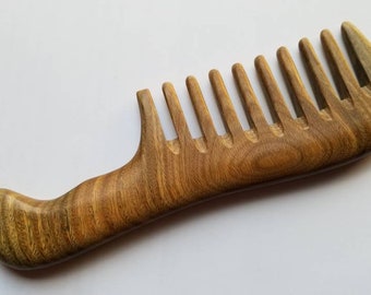 Extra Wide Tooth Comb, Curly Hair Wooden Comb, Birthday Gift, Girlfriend Gift, Detangling Wood Comb, Sandalwood Comb w/ Handle 7.7"(19.5cm)