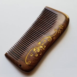 Engagement Gift , Wooden Hair Comb Grandma, Floral Design Comb, Birthday Anniversary Gift, Araki Wood Comb, Bridal Shower Gift 5.1&quot;(13cm)