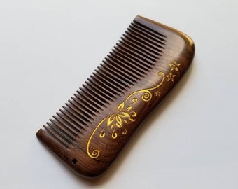 Wooden Hair Comb Women, Floral Design Comb, Cute Gift for Mom, Birthday Anniversary Gift, Araki Wood Comb, Bridal Shower Gift 5.1"(13cm)