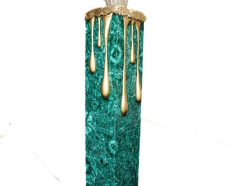 Natural Malachite Lamp with Resin Candle Drips