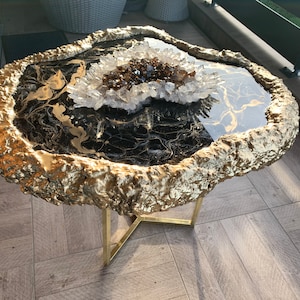 black marble geode inspired table, geode table, epoxy table, live edge table, coffee table, side table
