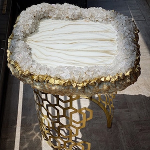 Handmade Geode Coffee Table: Quartz, Marble Effect Resin, Gold Base