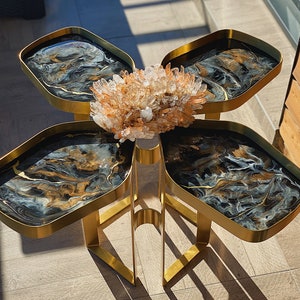Flower Marble Resin Coffee Table: Handmade Epoxy Geode Table with Quartz