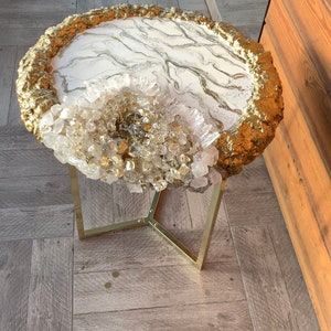 Handmade Geode Coffee Table: Quartz, Marble, and Gold Epoxy