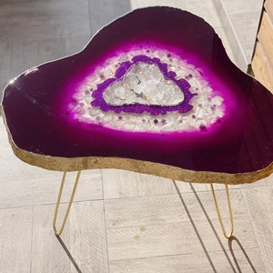 Amethyst Geode Coffee Table: Handmade Resin Table with Quartz & Fluorite
