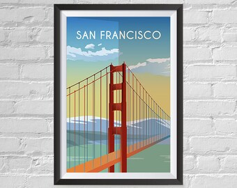 Retro World Famous City Posters - Vintage, Retro Travel Poster Printing - Wall Art Print for Home Office - SAN-Francisco, USA