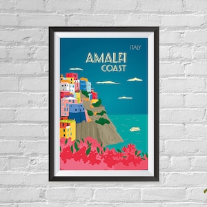 Retro mundial famosos carteles de la ciudad - Vintage, Retro Impresión de carteles de viaje - impresión de arte de pared para el escritorio - Amalfi, Italia