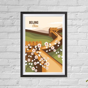 Retro World Famous City Posters - Vintage, Retro Travel Poster Printing - Wall Art Print for Home Office - Beijing, China