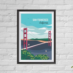 Retro World Famous City Posters - Vintage, Retro Travel Poster Printing - Wall Art Print for Home Office - San Francisco, California