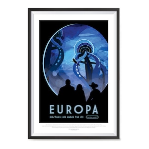 Pósteres de turismo espacial de la NASA: impresiones de arte mural para el hogar, la oficina, la escuela y la decoración de las paredes del aula: Europa: descubra la vida bajo el hielo