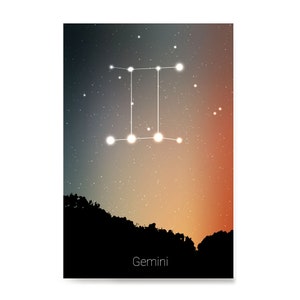 Zodiac Signs, Horoscope Constellations Posters - Poster Printing - Wall Art Print for Home Office Decor - Gemini