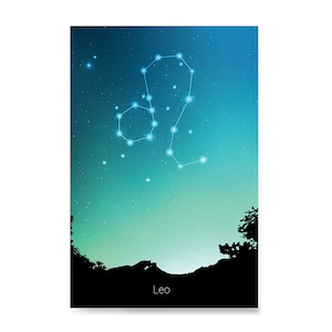 Zodiac Signs, Horoscope Constellations Posters - Poster Printing - Wall Art Print for Home Office Decor - Leo