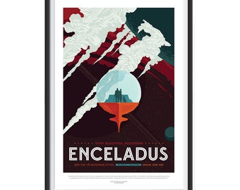 Pósteres de turismo espacial de la NASA: impresiones de arte mural para el hogar, la oficina, la escuela y las aulas: Encélado: más de 100 géiseres impresionantes
