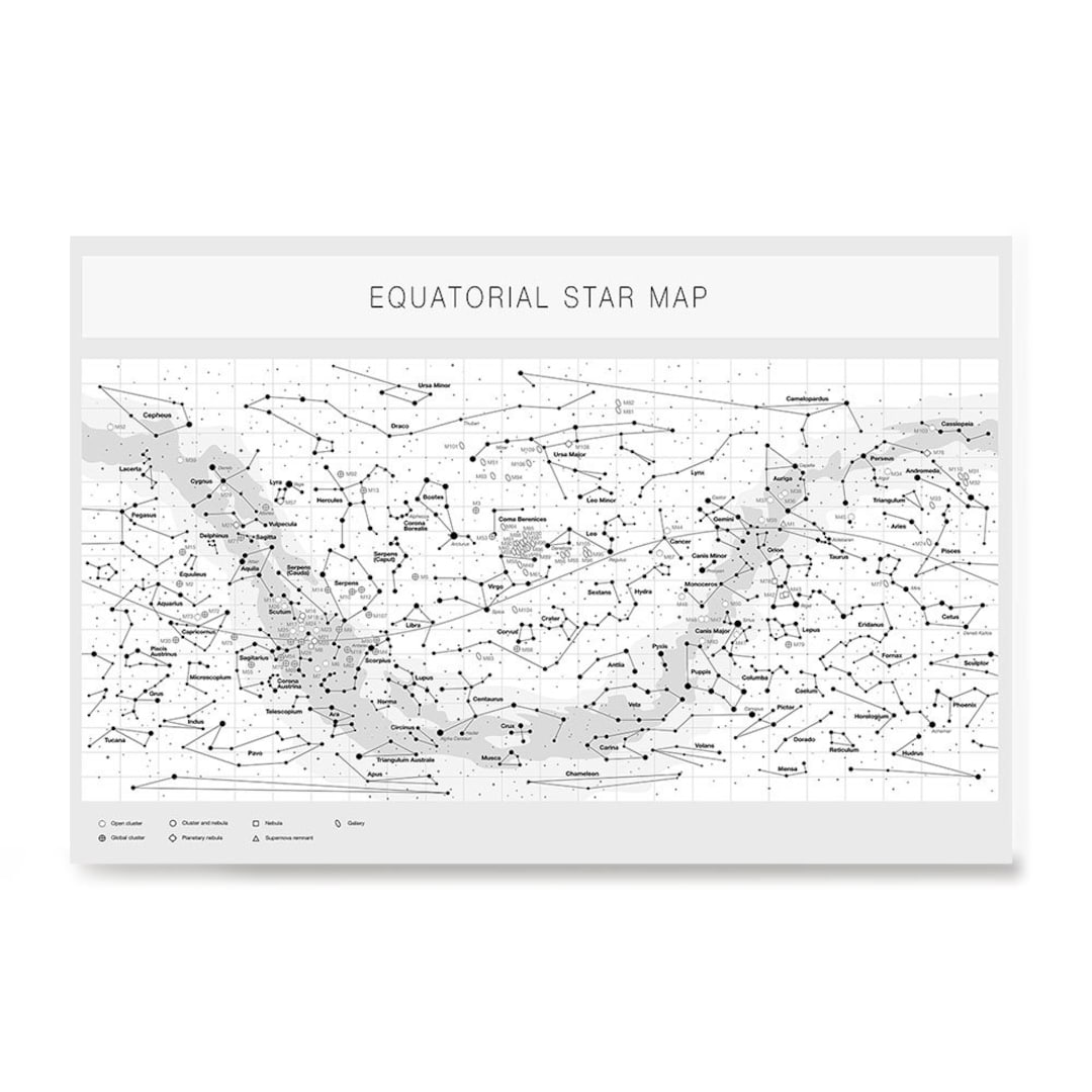 Highly Detailed Equatorial Star Map Poster Constellations With Star